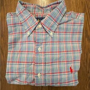 Ralph Lauren Men's Red and Blue Plaid Shirt
